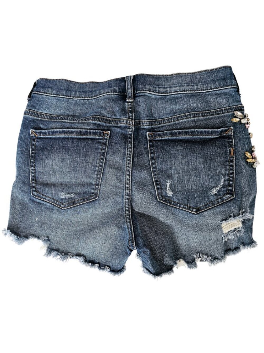 Express High Rise Shortie Jeweled Shorts with Frayed Bottom, Size 2 - Picture 9 of 9